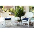 Jeco Jeco W00206_2-CES011 3 Piece White Wicker Chair And End Table Set With Blue Chair Cushion W00206_2-CES011